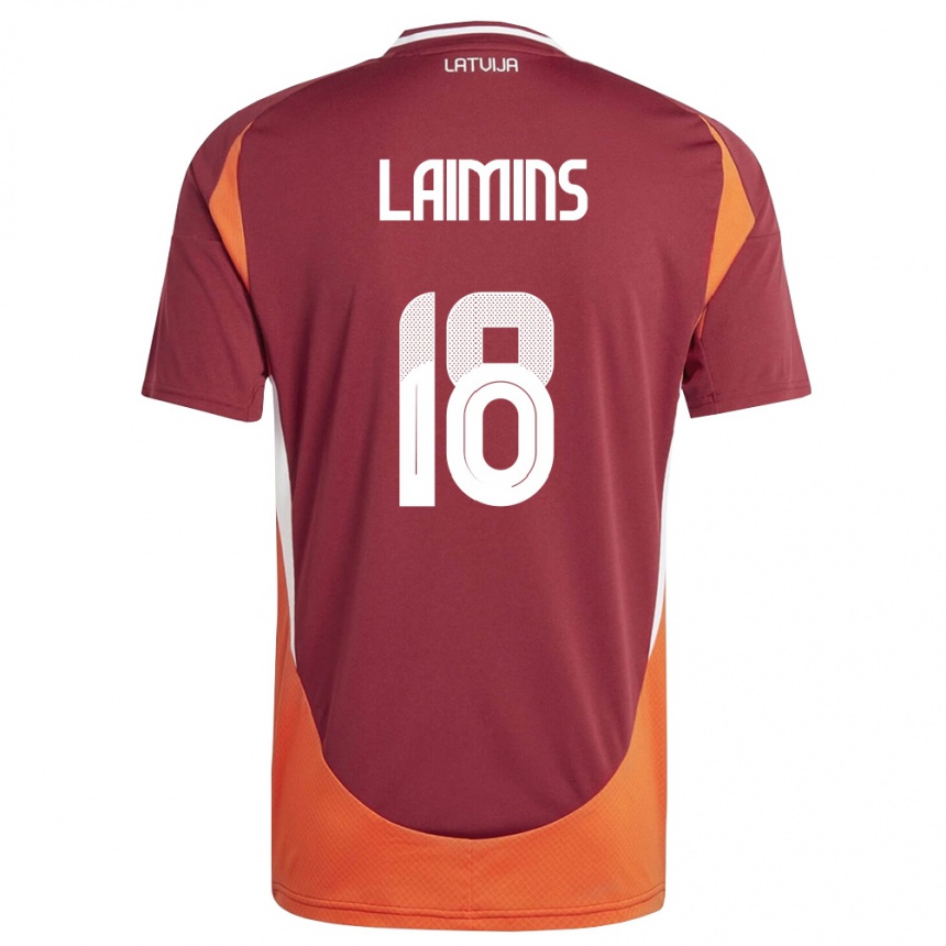 ילדים כדורגל לטביה Rodrigo Laimins #18 אדום עמוק לבן כתום ג'רזי ביתית 26-28