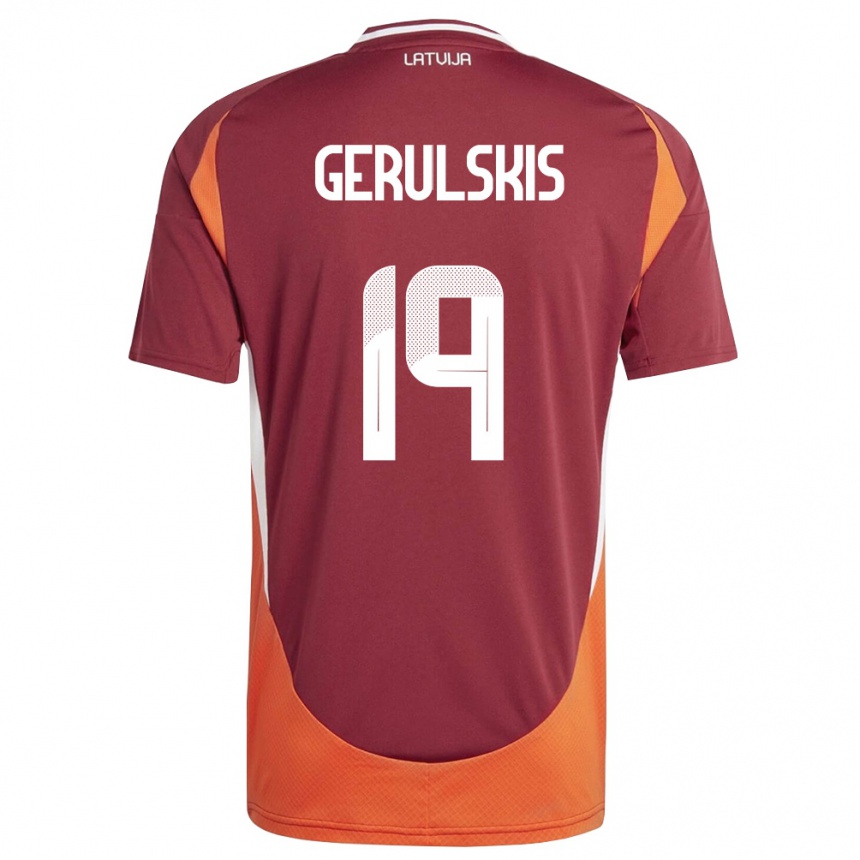 ילדים כדורגל לטביה Gustavs Gerulskis #19 אדום עמוק לבן כתום ג'רזי ביתית 26-28