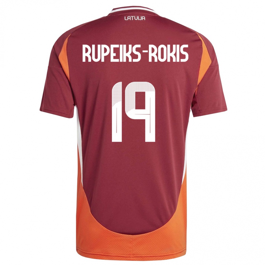 ילדים כדורגל לטביה Janis Rupeiks-Rokis #19 אדום עמוק לבן כתום ג'רזי ביתית 26-28