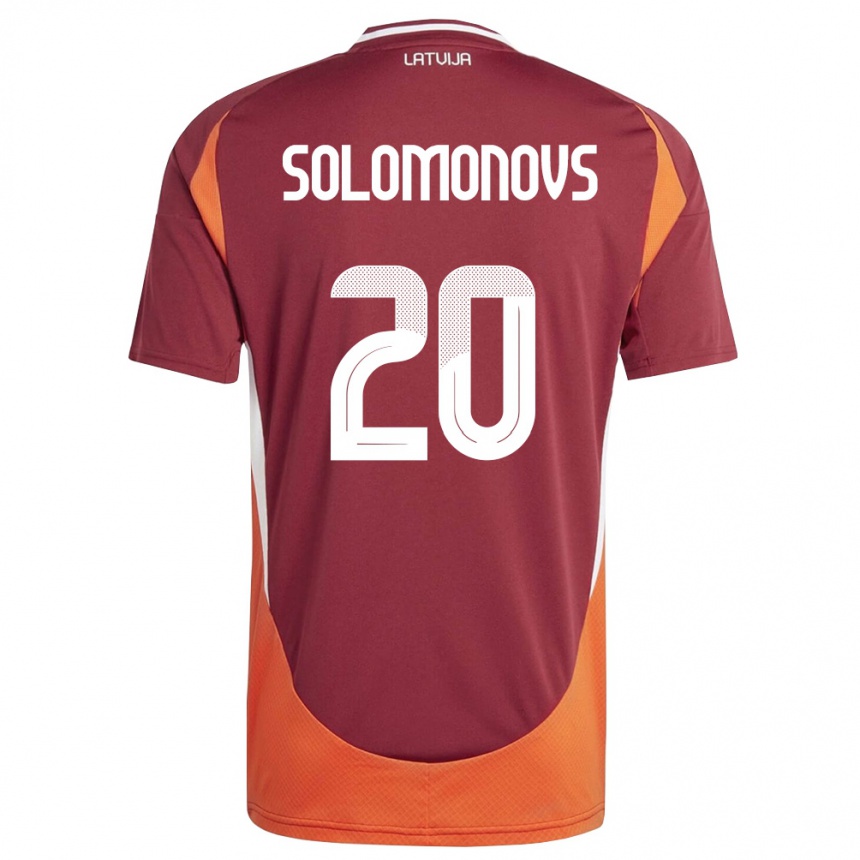 ילדים כדורגל לטביה Nikita Solomonovs #20 אדום עמוק לבן כתום ג'רזי ביתית 26-28