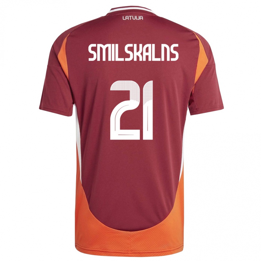 ילדים כדורגל לטביה Gundars Smilskalns #21 אדום עמוק לבן כתום ג'רזי ביתית 26-28