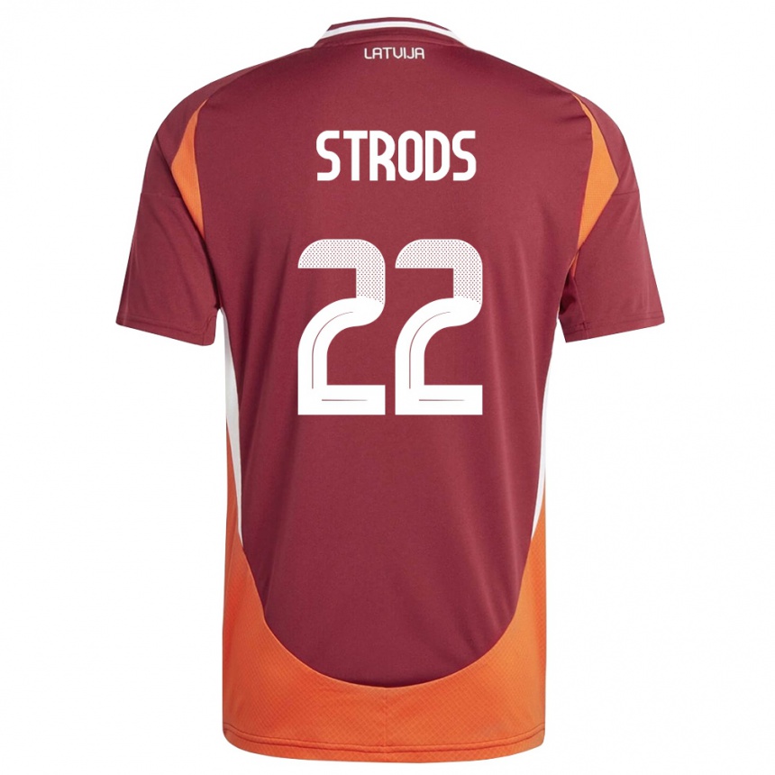 ילדים כדורגל לטביה Markuss Strods #22 אדום עמוק לבן כתום ג'רזי ביתית 26-28