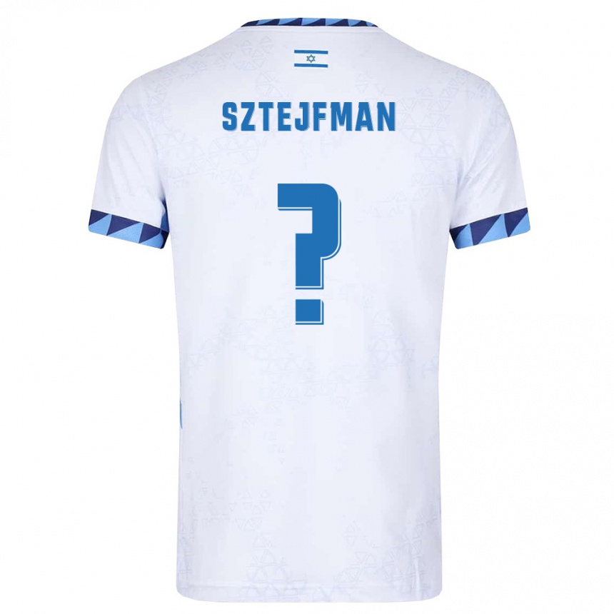 ילדים כדורגל ישראל Noam Sztejfman #0 לבן כחול בהיר ג'רזי ביתית 26-28