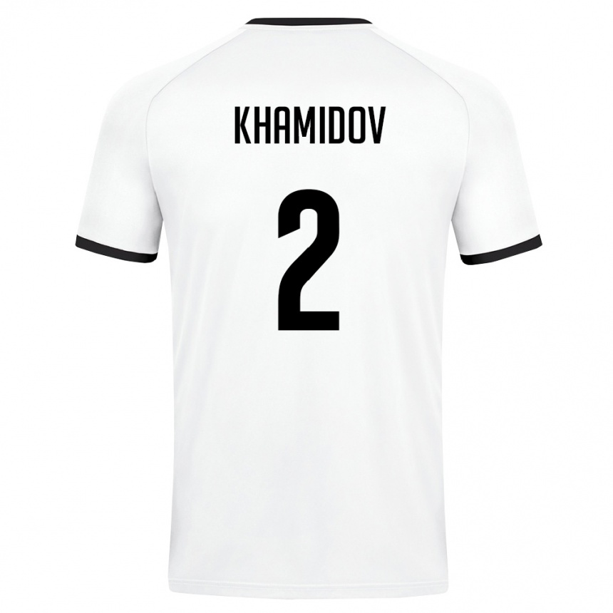 ילדים כדורגל אוזבקיסטן Saidkhon Khamidov #2 לבן ירוק כהה הרחק ג'רזי 26-28