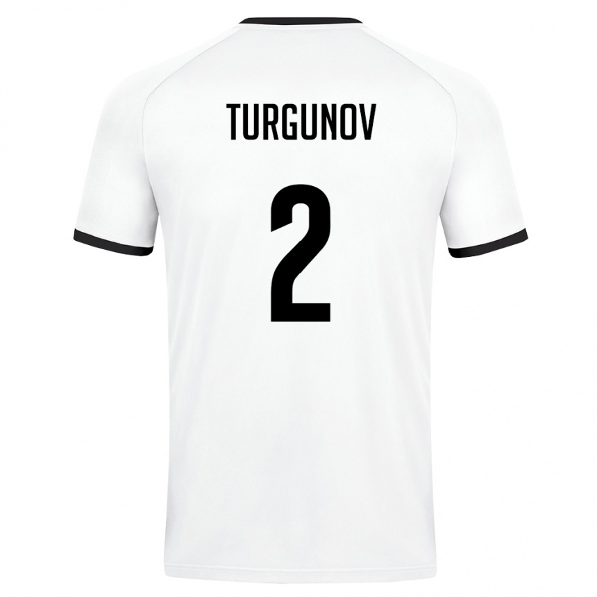 ילדים כדורגל אוזבקיסטן Kakhramon Turgunov #2 לבן ירוק כהה הרחק ג'רזי 26-28