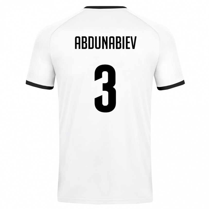 ילדים כדורגל אוזבקיסטן Adis Abdunabiev #3 לבן ירוק כהה הרחק ג'רזי 26-28