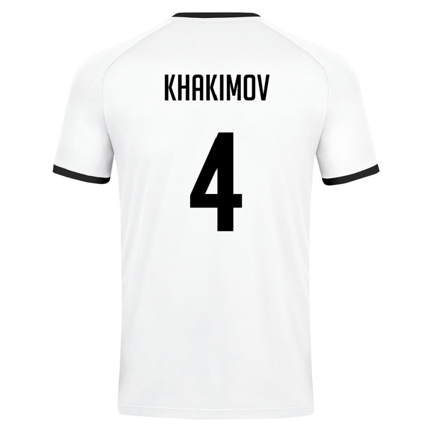 ילדים כדורגל אוזבקיסטן Mukhammad Khakimov #4 לבן ירוק כהה הרחק ג'רזי 26-28
