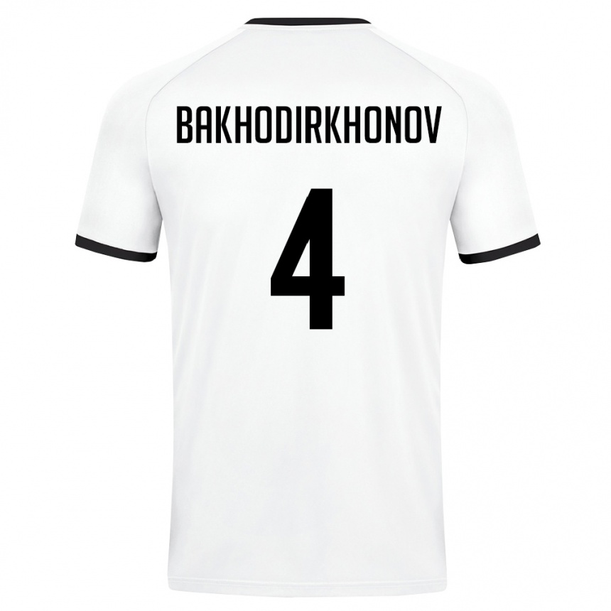 ילדים כדורגל אוזבקיסטן Muminkhon Bakhodirkhonov #4 לבן ירוק כהה הרחק ג'רזי 26-28