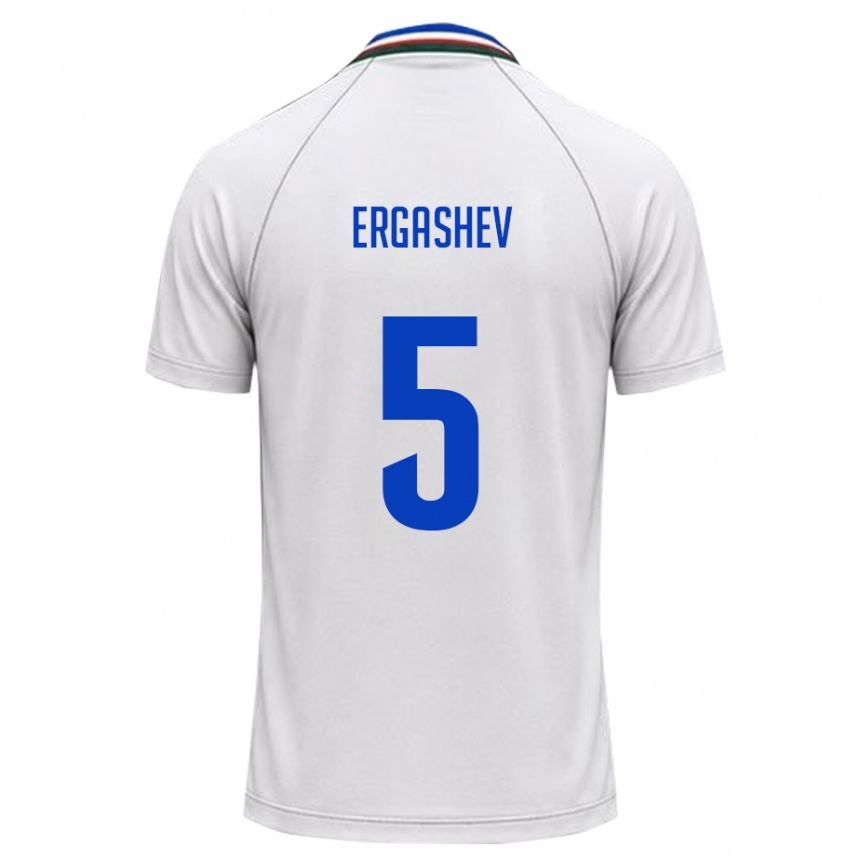 ילדים כדורגל אוזבקיסטן Ozodbek Ergashev #5 לבן ירוק כהה הרחק ג'רזי 26-28