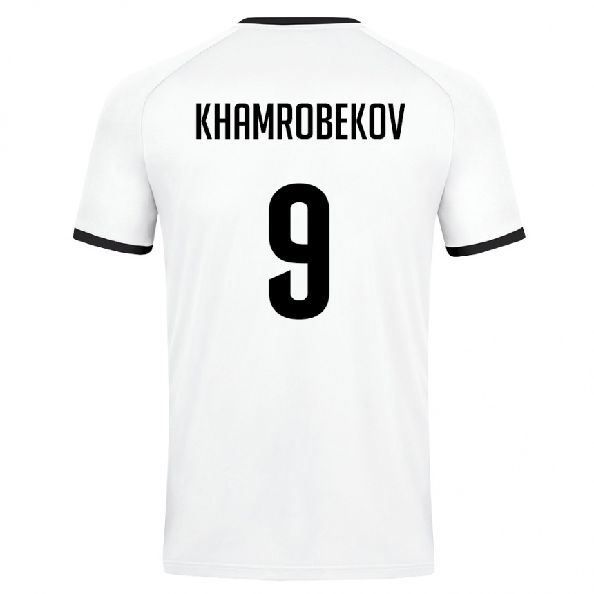 ילדים כדורגל אוזבקיסטן Odildzhon Khamrobekov #9 לבן ירוק כהה הרחק ג'רזי 26-28