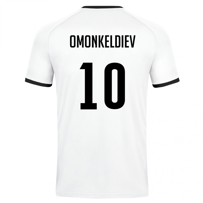 ילדים כדורגל אוזבקיסטן Fazliddin Omonkeldiev #10 לבן ירוק כהה הרחק ג'רזי 26-28