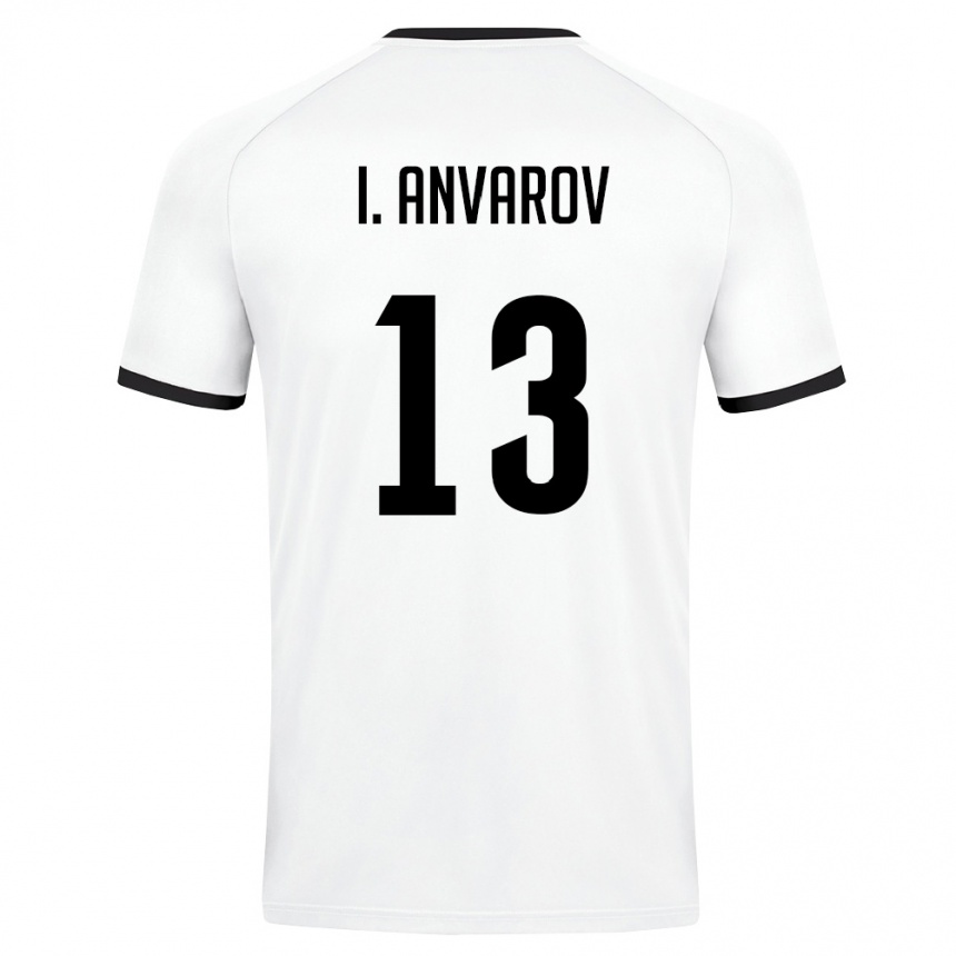 ילדים כדורגל אוזבקיסטן Islom Anvarov #13 לבן ירוק כהה הרחק ג'רזי 26-28