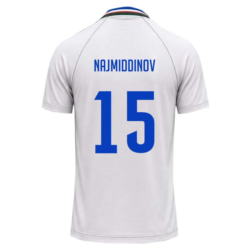 ילדים כדורגל אוזבקיסטן Ozodbek Najmiddinov #15 לבן ירוק כהה הרחק ג'רזי 26-28