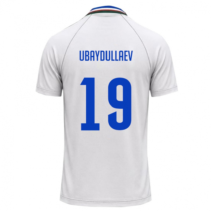 ילדים כדורגל אוזבקיסטן Javokhir Ubaydullaev #19 לבן ירוק כהה הרחק ג'רזי 26-28