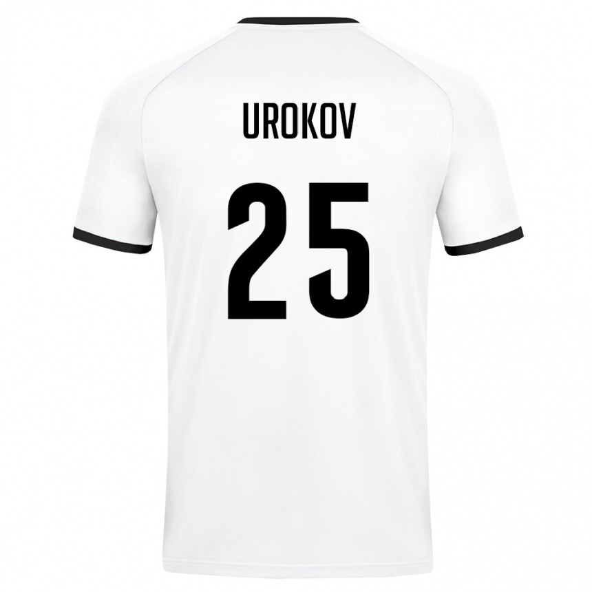 ילדים כדורגל אוזבקיסטן Mukhammadali Urokov #25 לבן ירוק כהה הרחק ג'רזי 26-28