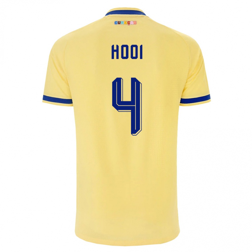 ילדים כדורגל קוראסאו Shuvienchêlo Hooi #4 צהוב כהה ורוד הרחק ג'רזי 26-28