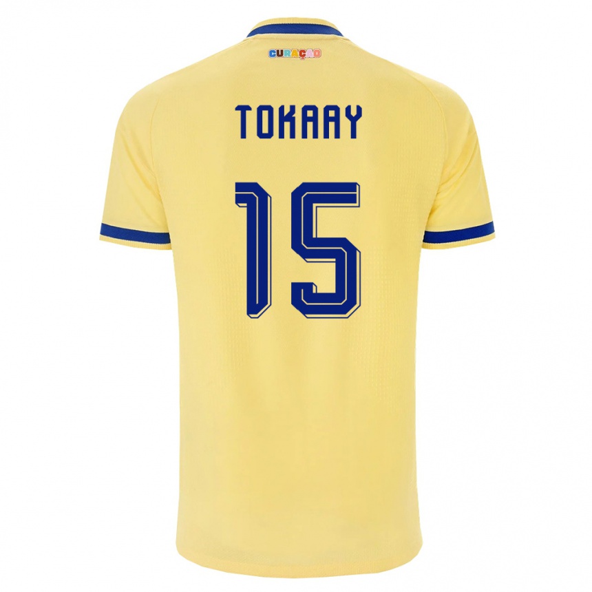 ילדים כדורגל קוראסאו Neurlendy Tokaay #15 צהוב כהה ורוד הרחק ג'רזי 26-28
