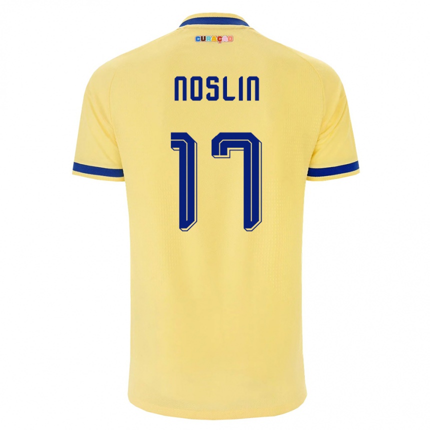 ילדים כדורגל קוראסאו Tyrese Noslin #17 צהוב כהה ורוד הרחק ג'רזי 26-28