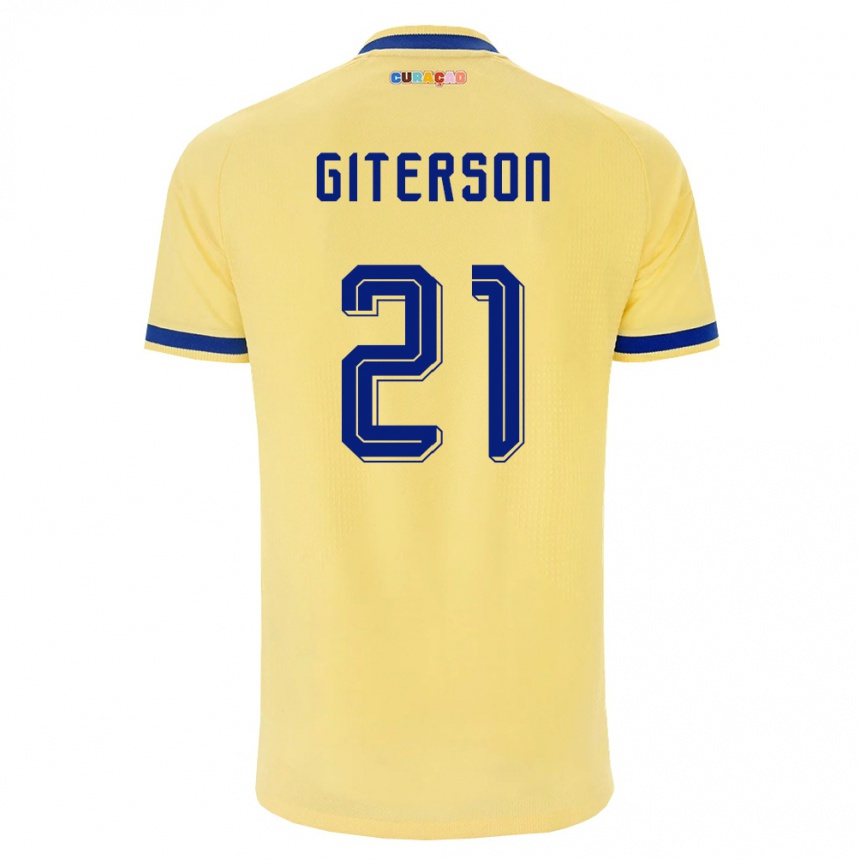 ילדים כדורגל קוראסאו Jurvensly Giterson #21 צהוב כהה ורוד הרחק ג'רזי 26-28