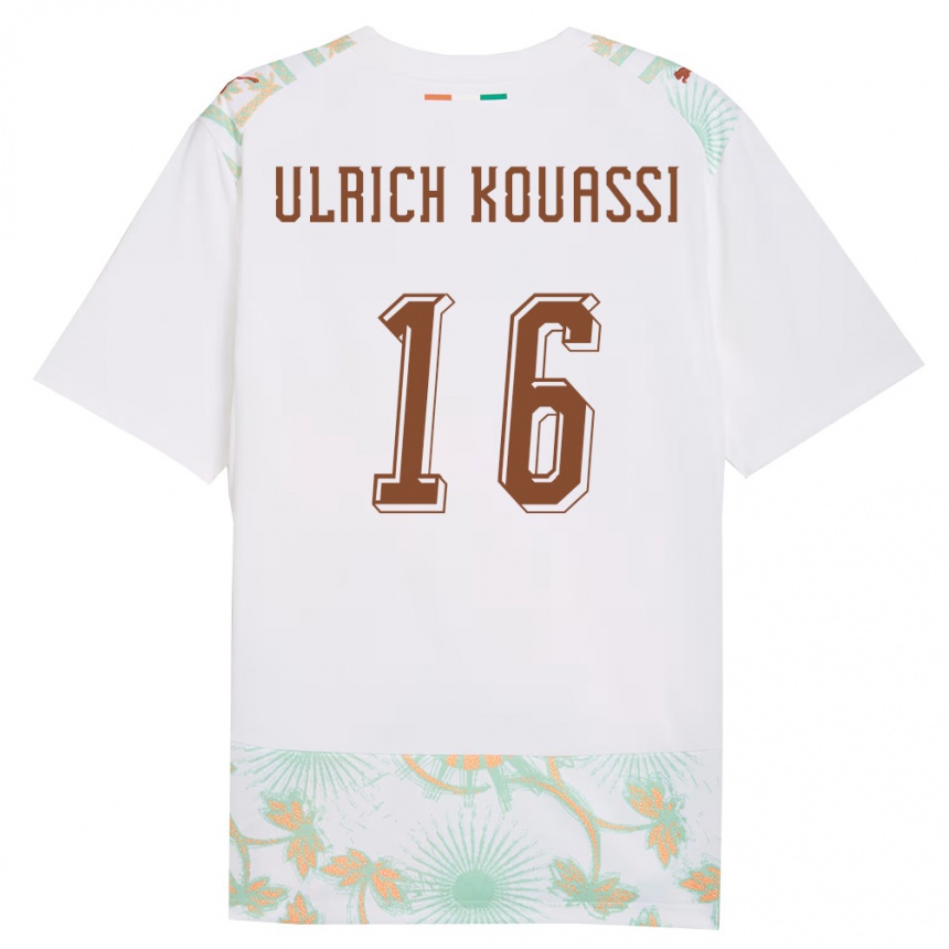 ילדים כדורגל חוף השנהב Landry Ulrich Kouassi #16 לבן כתום ירוק הרחק ג'רזי 26-28