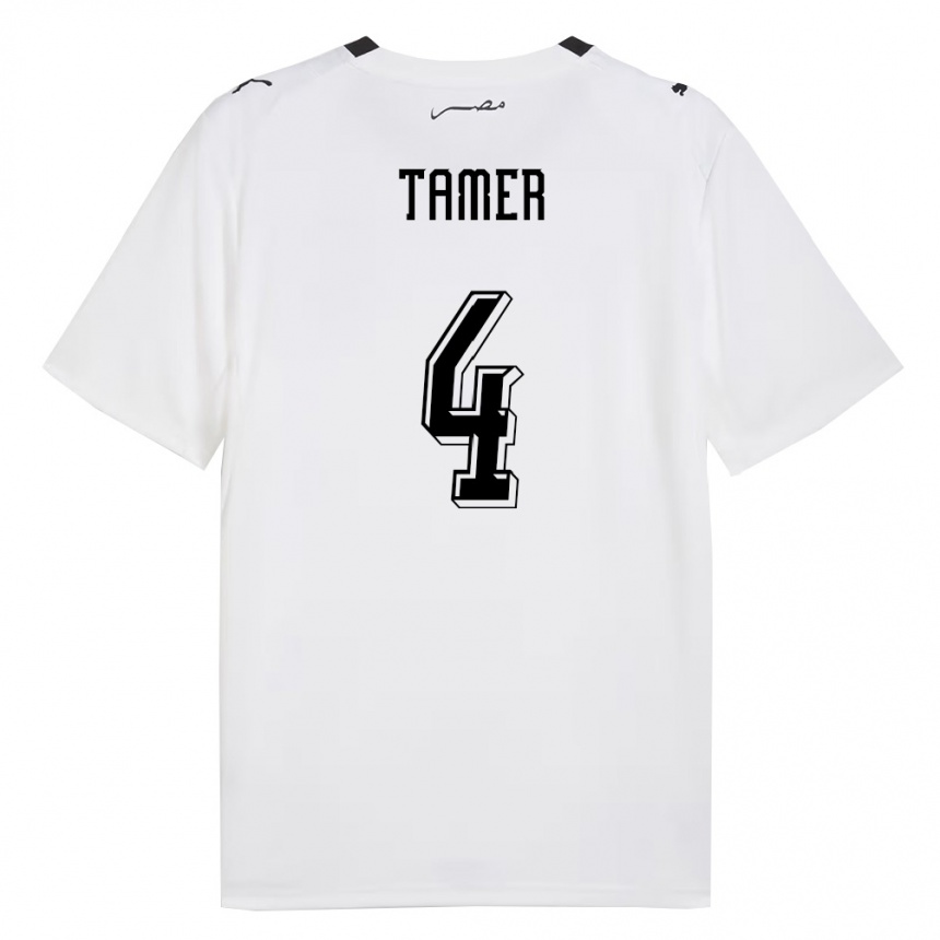 ילדים כדורגל מצרים Yassin Tamer #4 לבן אפור שחור הרחק ג'רזי 26-28