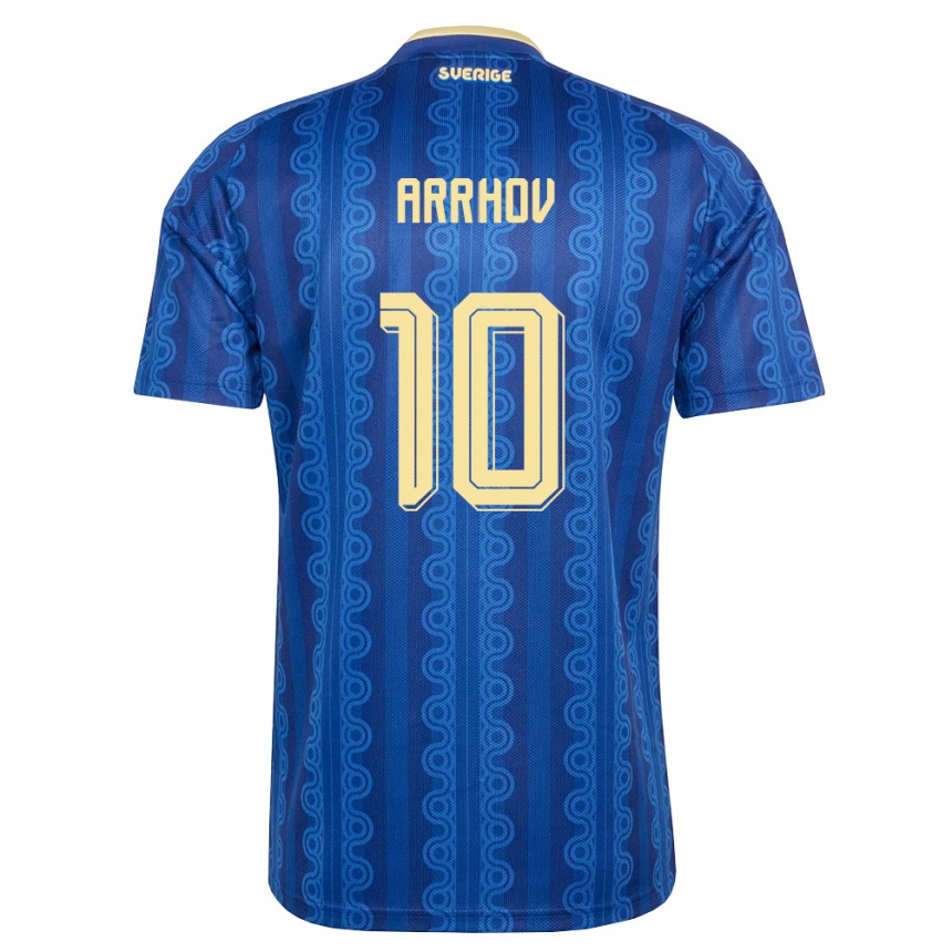 ילדים כדורגל שוודיה Love Arrhov #10 כחול כהה צהוב הרחק ג'רזי 26-28