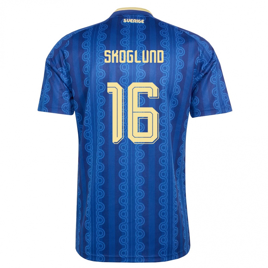 ילדים כדורגל שוודיה Hampus Skoglund #16 כחול כהה צהוב הרחק ג'רזי 26-28