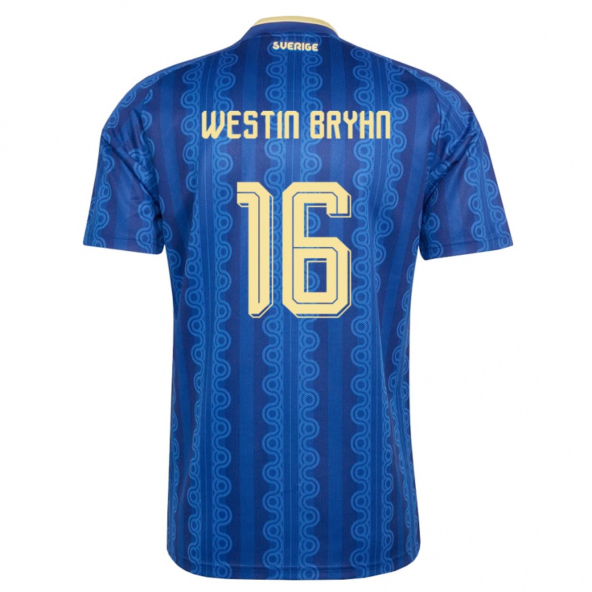 ילדים כדורגל שוודיה Leon Westin Bryhn #16 כחול כהה צהוב הרחק ג'רזי 26-28