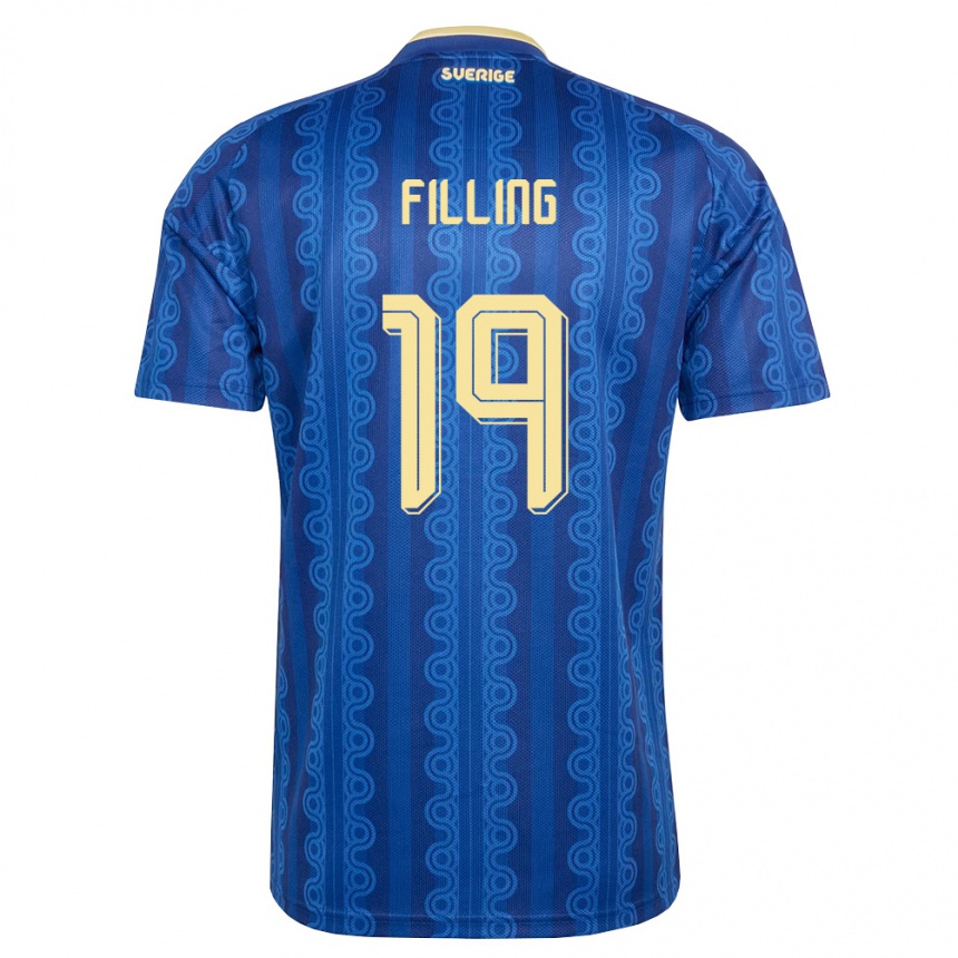 ילדים כדורגל שוודיה Kevin Filling #19 כחול כהה צהוב הרחק ג'רזי 26-28