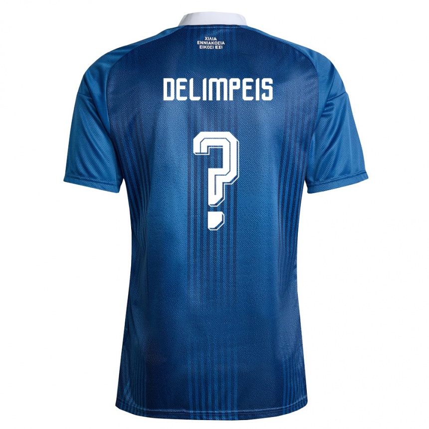 ילדים כדורגל יוון Lampros Delimpeis #0 כהה כחול לבן הרחק ג'רזי 26-28