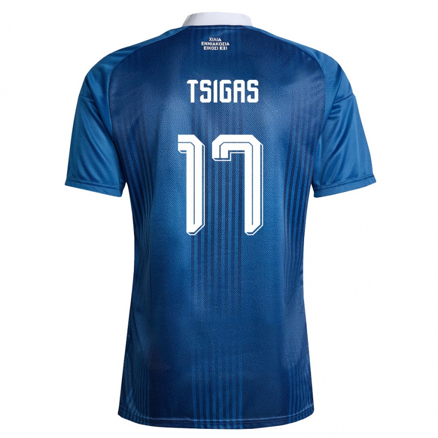 ילדים כדורגל יוון Stefanos Tsigas #17 כהה כחול לבן הרחק ג'רזי 26-28