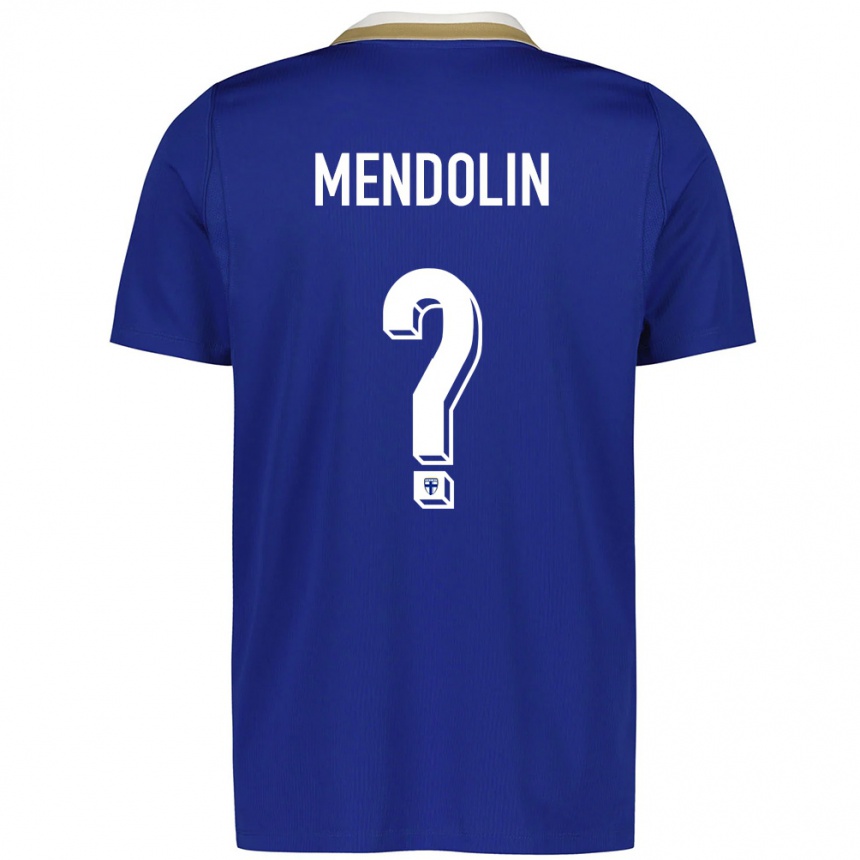 ילדים כדורגל פינלנד Rasmus Mendolin #0 כחול לבן הרחק ג'רזי 26-28