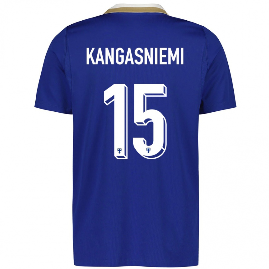 ילדים כדורגל פינלנד Ilari Kangasniemi #15 כחול לבן הרחק ג'רזי 26-28