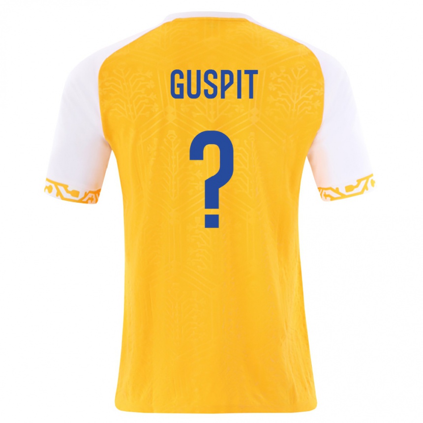 ילדים כדורגל מולדובה Denis Guspit #0 צהוב לבן הרחק ג'רזי 26-28