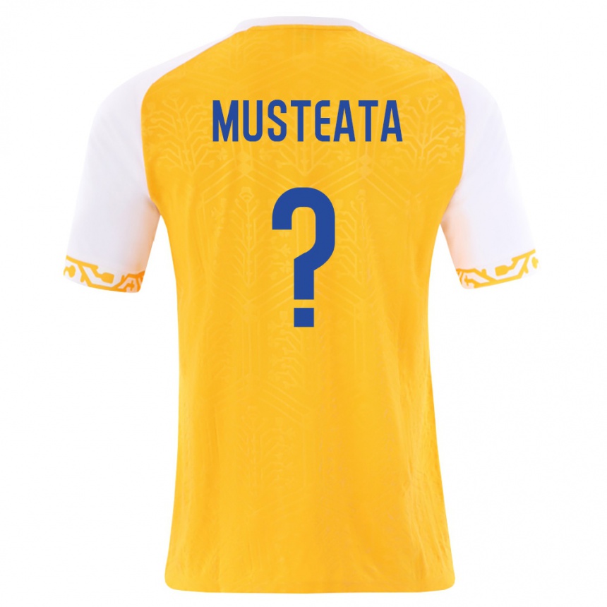 ילדים כדורגל מולדובה Maxim Musteata #0 צהוב לבן הרחק ג'רזי 26-28