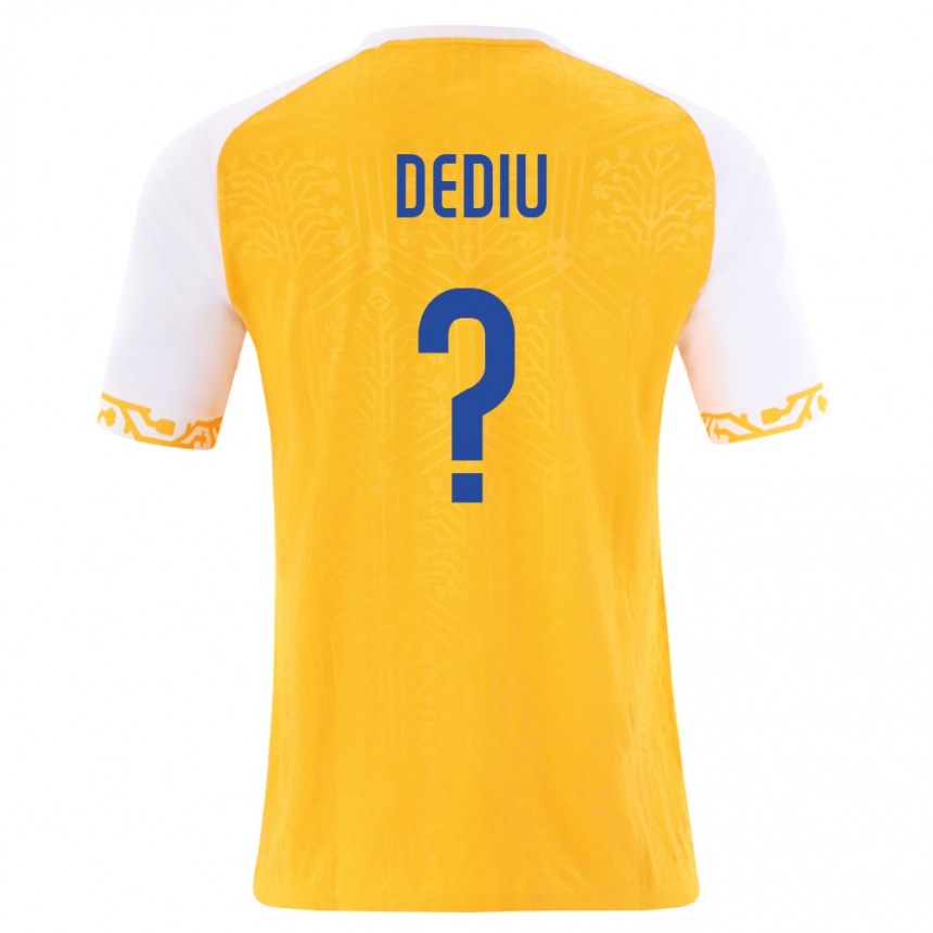 ילדים כדורגל מולדובה Vlad Dediu #0 צהוב לבן הרחק ג'רזי 26-28