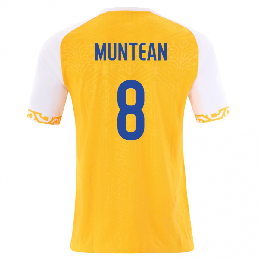 ילדים כדורגל מולדובה Alexandru Muntean #8 צהוב לבן הרחק ג'רזי 26-28