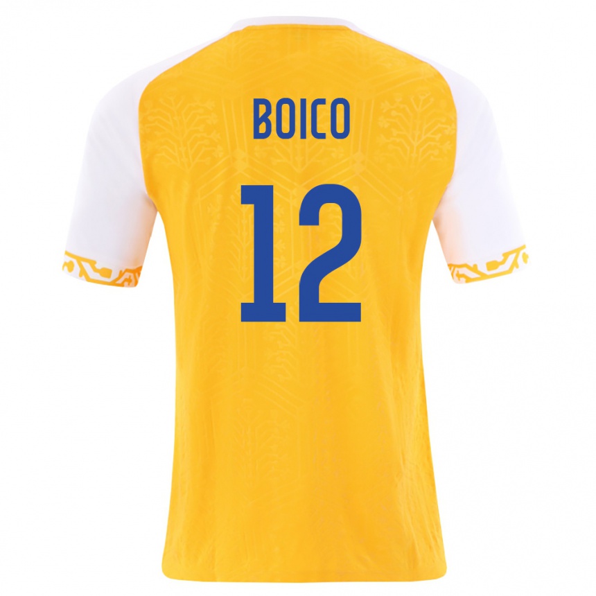 ילדים כדורגל מולדובה Chiril Boico #12 צהוב לבן הרחק ג'רזי 26-28