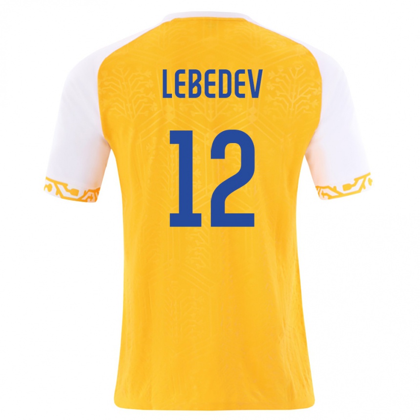 ילדים כדורגל מולדובה Nichita Lebedev #12 צהוב לבן הרחק ג'רזי 26-28