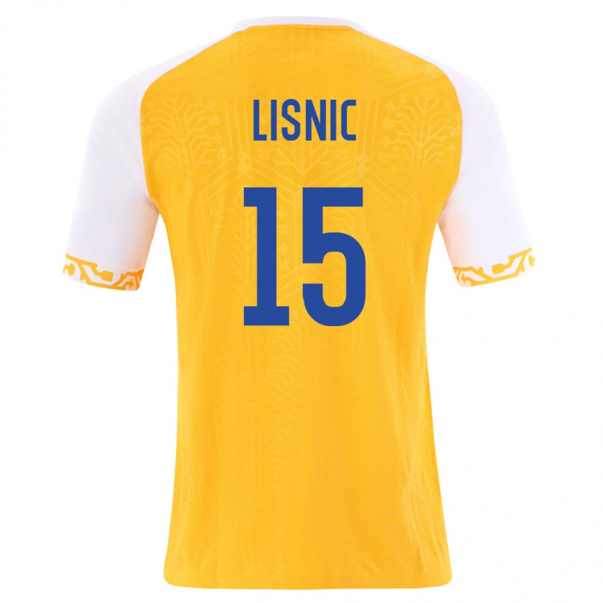 ילדים כדורגל מולדובה Chiril Lisnic #15 צהוב לבן הרחק ג'רזי 26-28