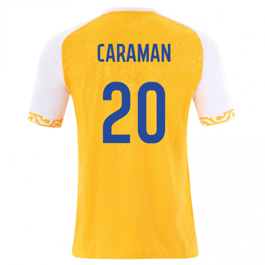 ילדים כדורגל מולדובה Ilia Caraman #20 צהוב לבן הרחק ג'רזי 26-28