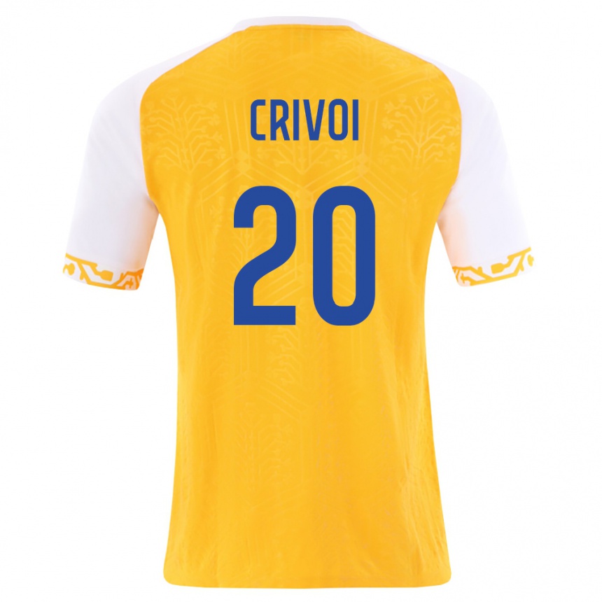 ילדים כדורגל מולדובה Mihai Crivoi #20 צהוב לבן הרחק ג'רזי 26-28