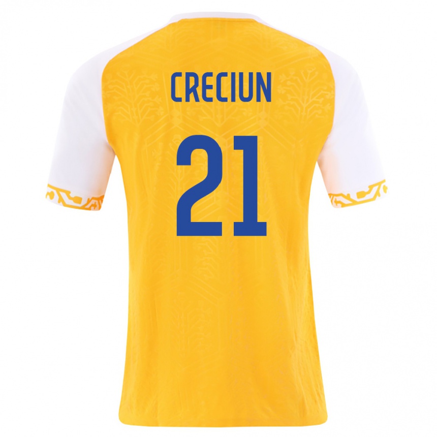 ילדים כדורגל מולדובה Eduard Creciun #21 צהוב לבן הרחק ג'רזי 26-28