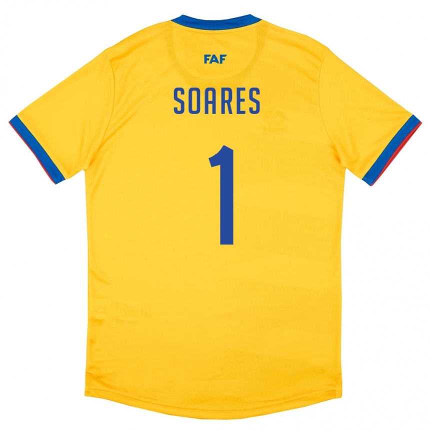 ילדים כדורגל אנדורה Nil Soares #1 צהוב כחול אדום הרחק ג'רזי 26-28