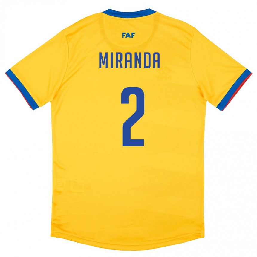 ילדים כדורגל אנדורה Pau Miranda #2 צהוב כחול אדום הרחק ג'רזי 26-28