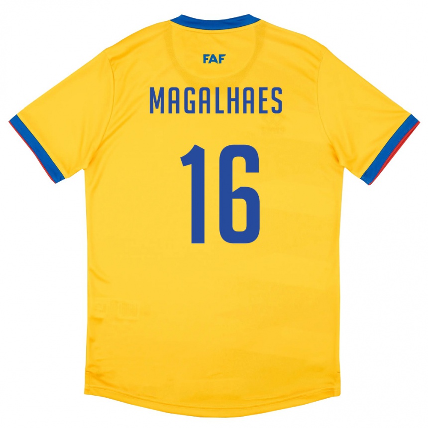 ילדים כדורגל אנדורה Lucas Magalhaes #16 צהוב כחול אדום הרחק ג'רזי 26-28
