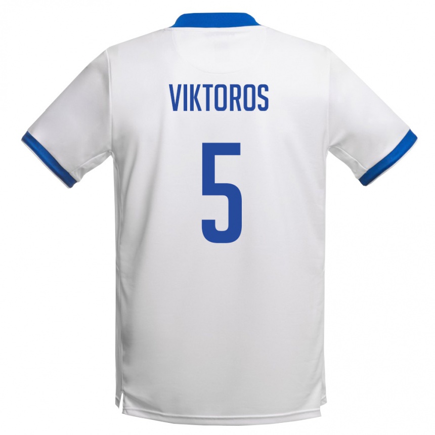 ילדים כדורגל קפריסין Giorgos Viktoros #5 לבן כחול מלכותי הרחק ג'רזי 26-28