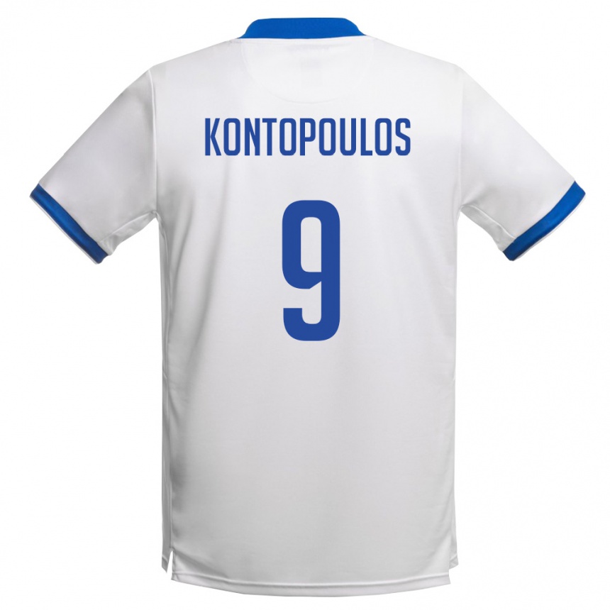 ילדים כדורגל קפריסין Savvas Kontopoulos #9 לבן כחול מלכותי הרחק ג'רזי 26-28