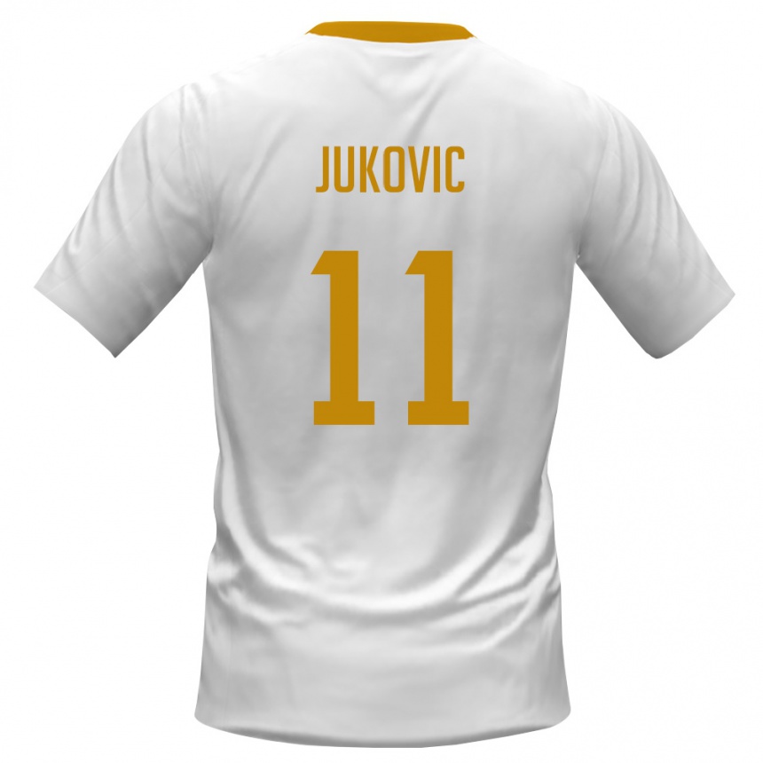 ילדים כדורגל מונטנגרו Medo Jukovic #11 לבן אדום צהוב הרחק ג'רזי 26-28