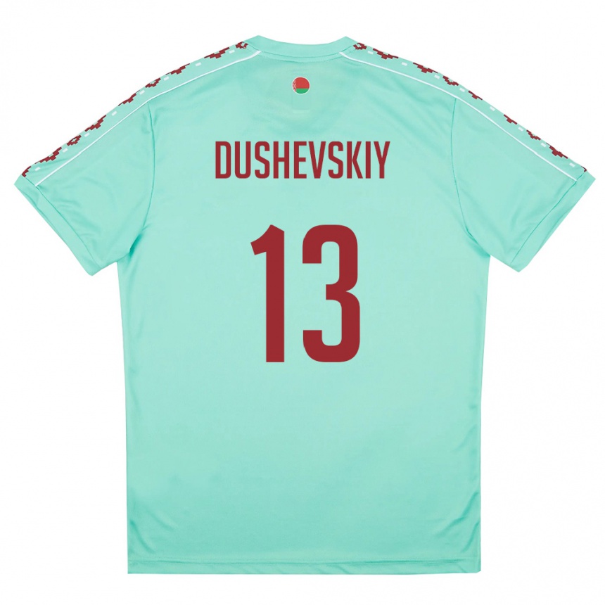 ילדים כדורגל בלארוס Daniil Dushevskiy #13 ירוק בהיר בורדו הרחק ג'רזי 26-28